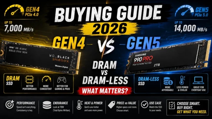 SSD Buying Guide 2026: Gen4 vs Gen5, DRAM vs DRAM-less, What Matters?